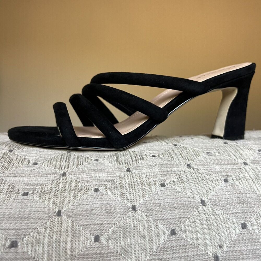 Cole Haan Adella Black Suede Strappy Heeled Slip On‎ Sandal Shoes Women’s 10 B